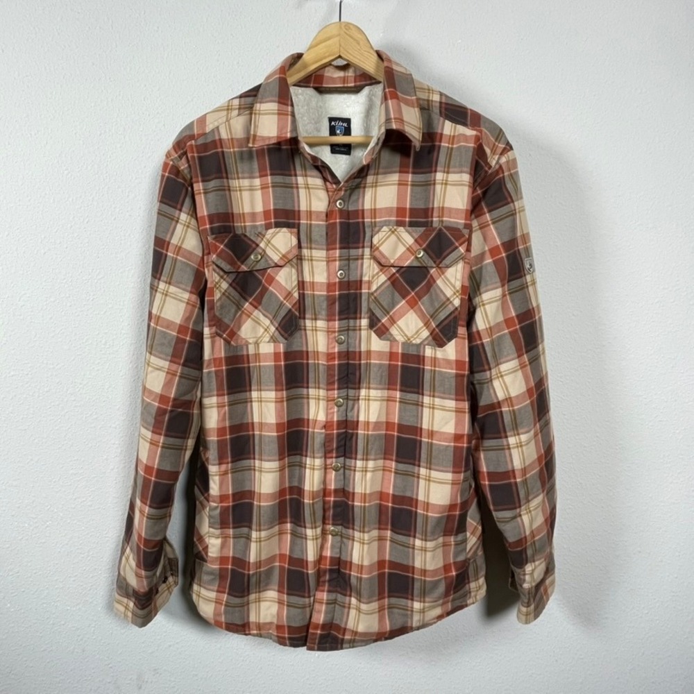KUHL Joyrydr Fleece Lined Flannel Shirt Mens M Gorpcore Granola Plaid Shacket
